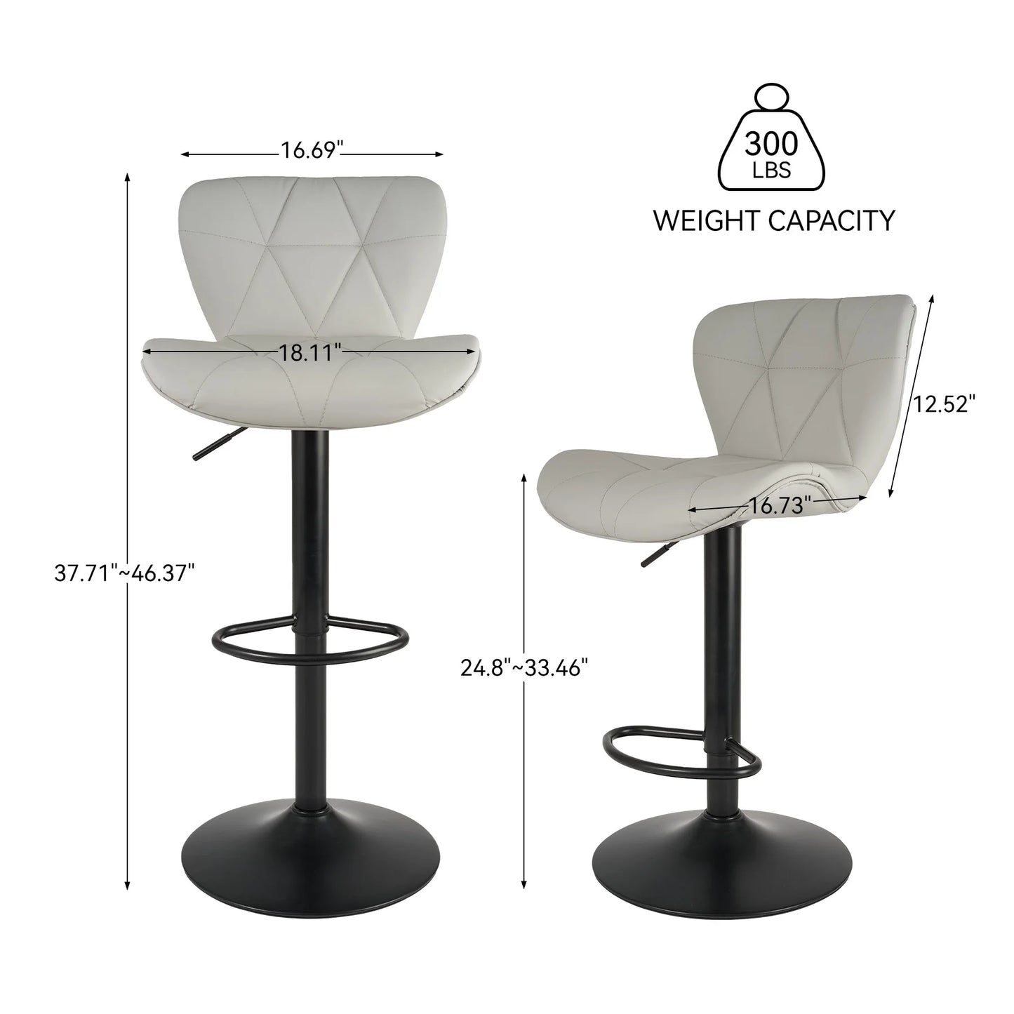 2 Pcs Bar Chair 360 Degree Rotation Faux Leather Backrest