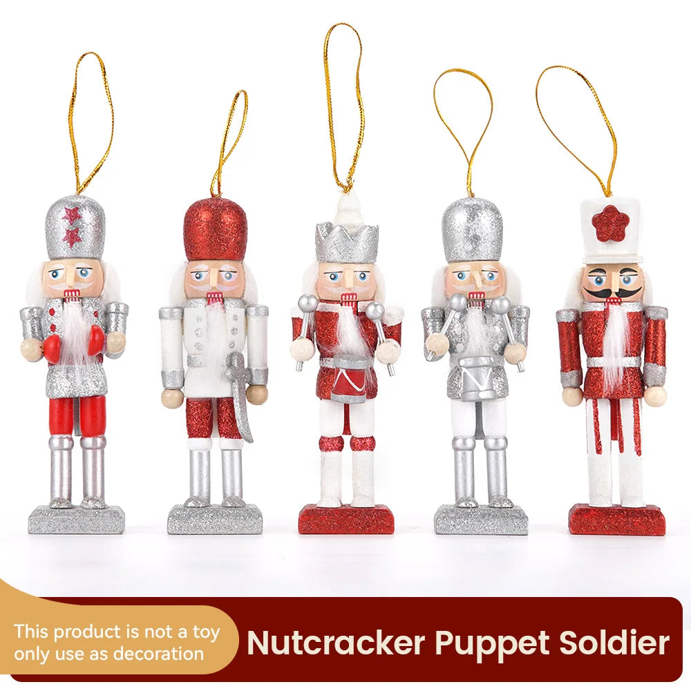 Five Piece Set Christmas Nutcracker Soldier Wooden Ornaments