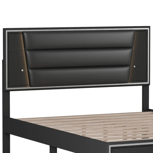 3 Piece Queen Size Upholstered Bed Set With LED Lights Nightstands And Dresser