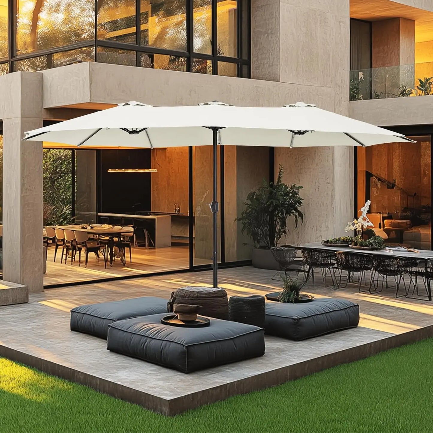 15Ft Double Sided Patio Umbrella With Base Included Rectangular Umbrella Crank