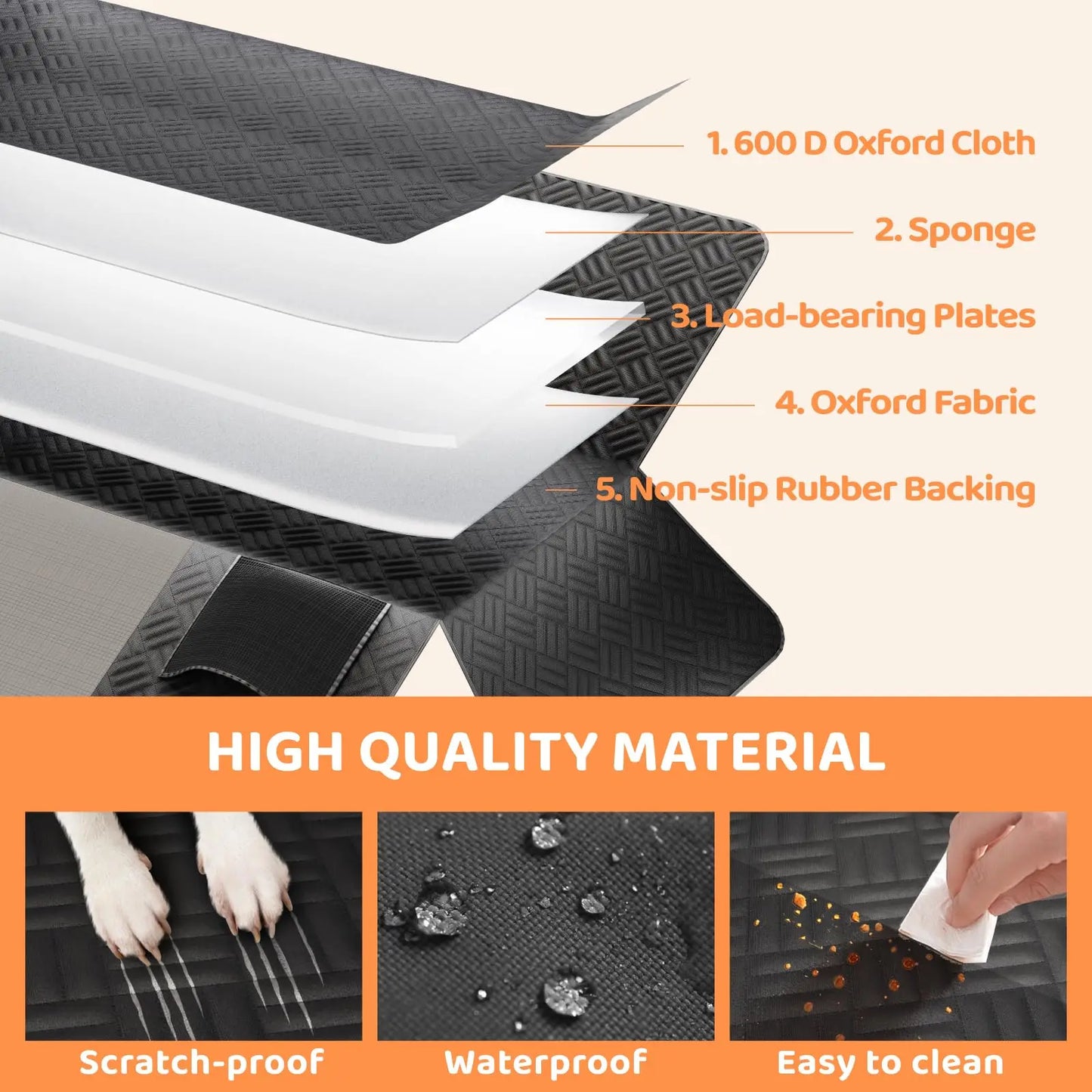 Car Rear Seat Dog Hammock Cover 600D Anti Scratch Washable Hard Bottom Extender