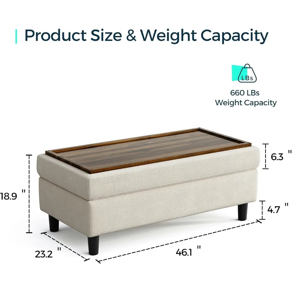 46 Inches Wide Linen Storage Ottoman Bench Coffee Table