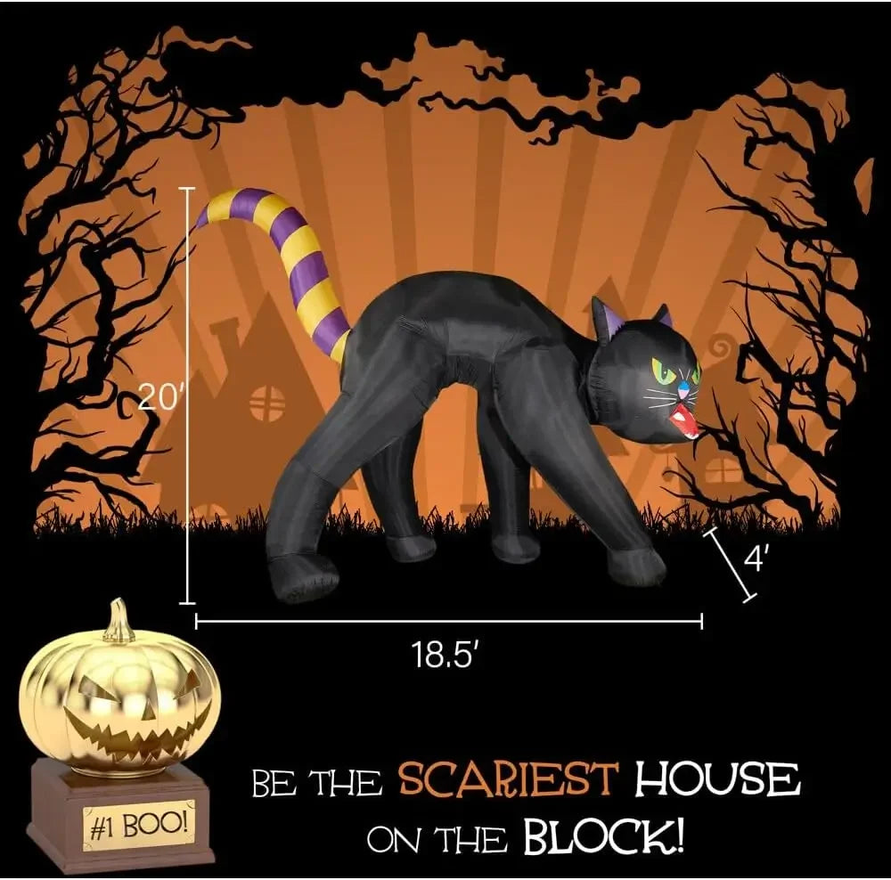 20ft Black Cat Halloween Inflatable With Lights Decor