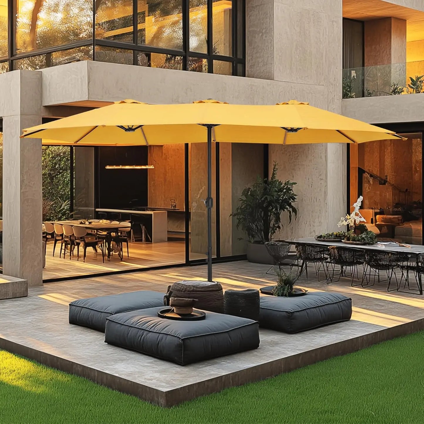 15Ft Double Sided Patio Umbrella With Base Included Rectangular Umbrella Crank