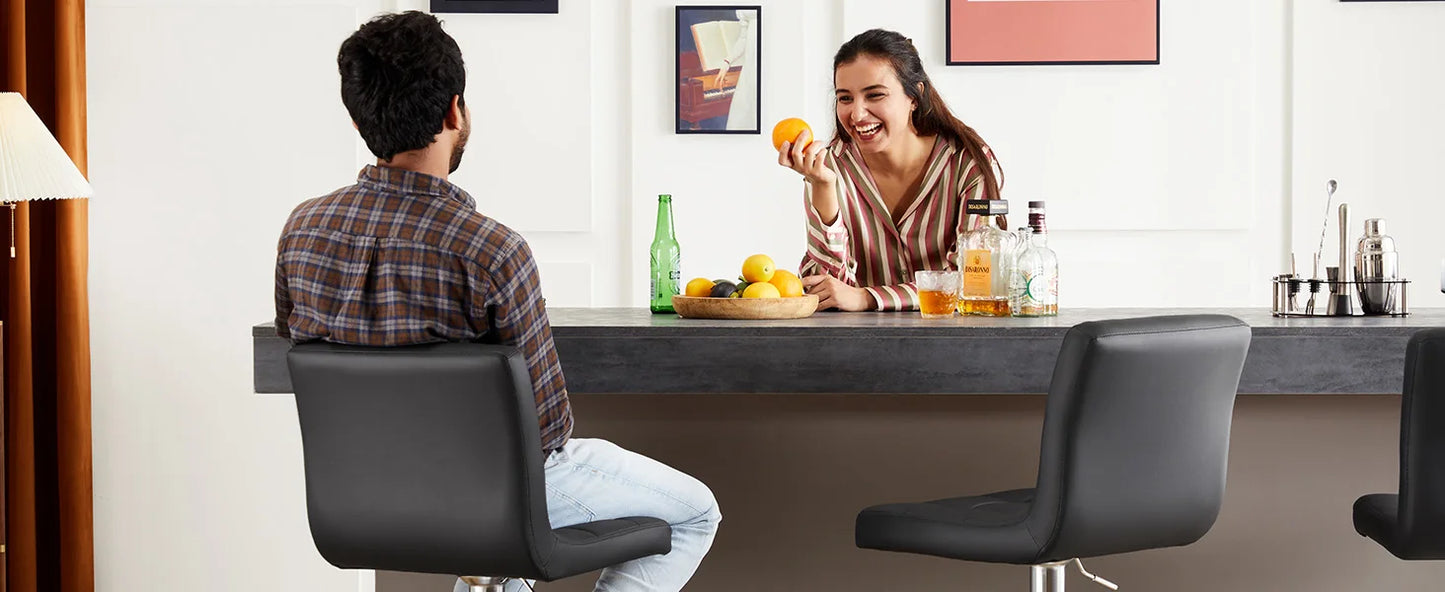 JHK PU Leather Bar Stools Set Of 2 Counter Height With SGS Gas Cylinder