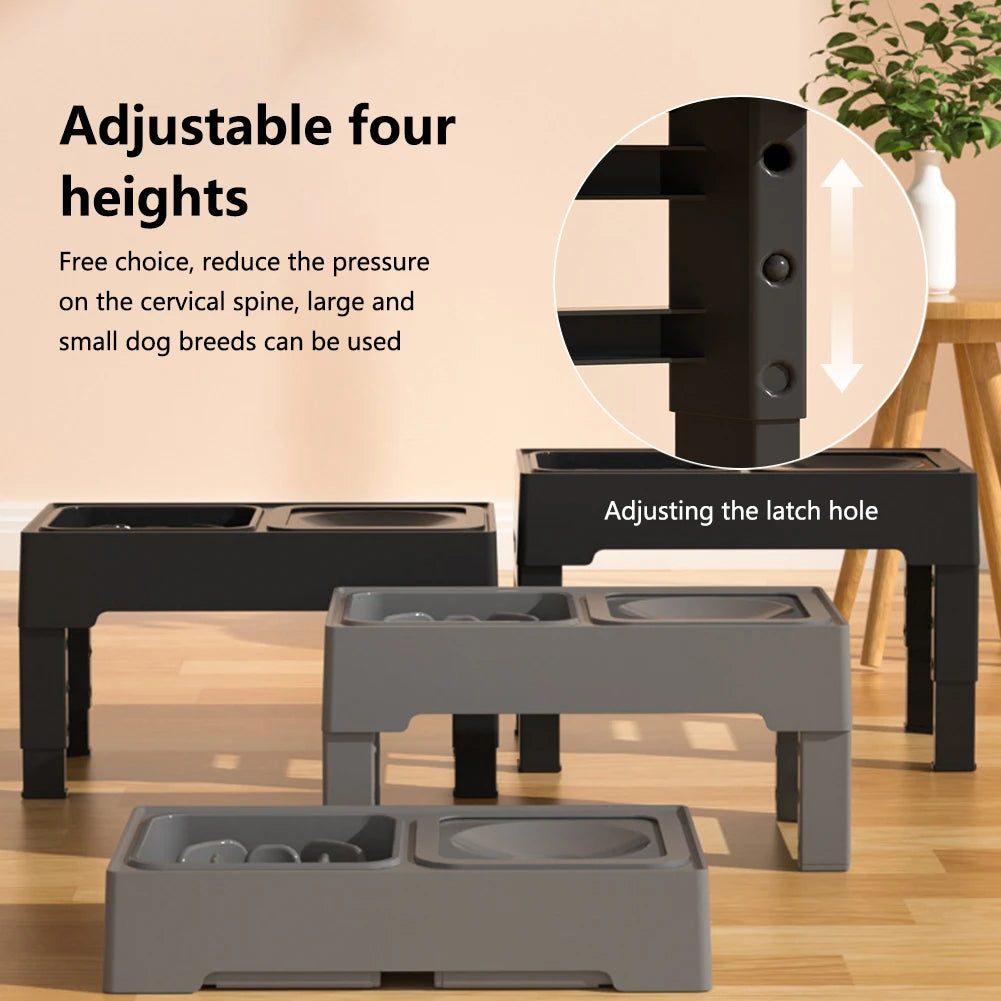 3 In 1 Stainless Steel Slow Feed Water Bowl Adjustable Height For Dogs And Cats
