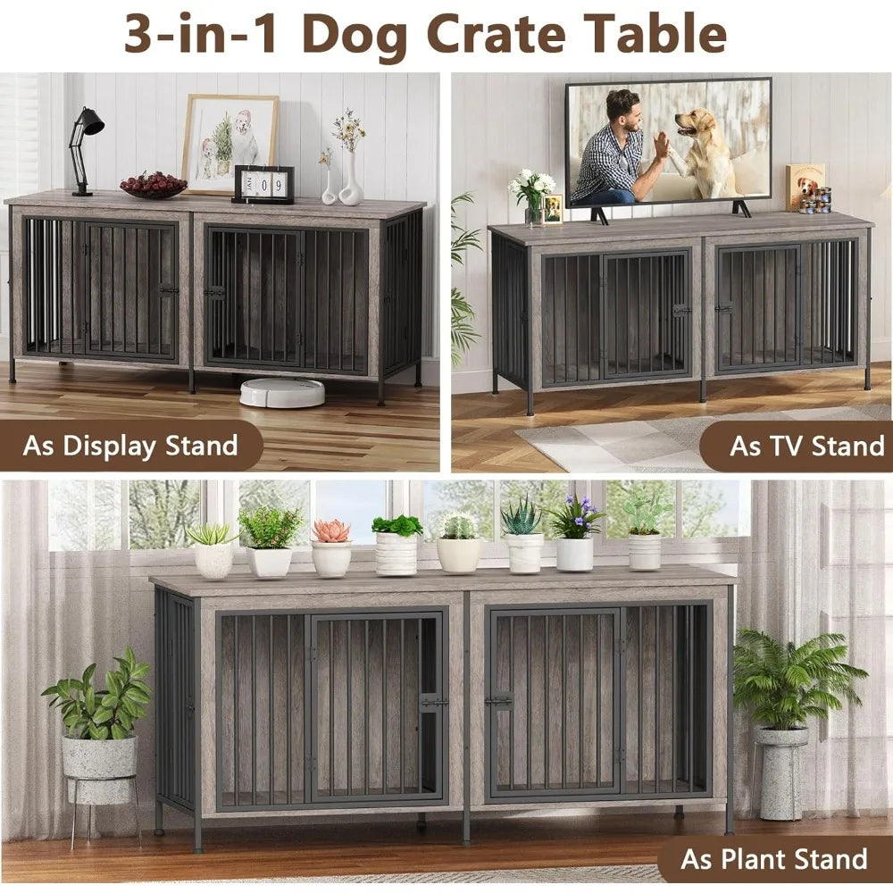 78 Inch Dog Cage Furniture With Divider TV Stand For Medium And Large Breeds