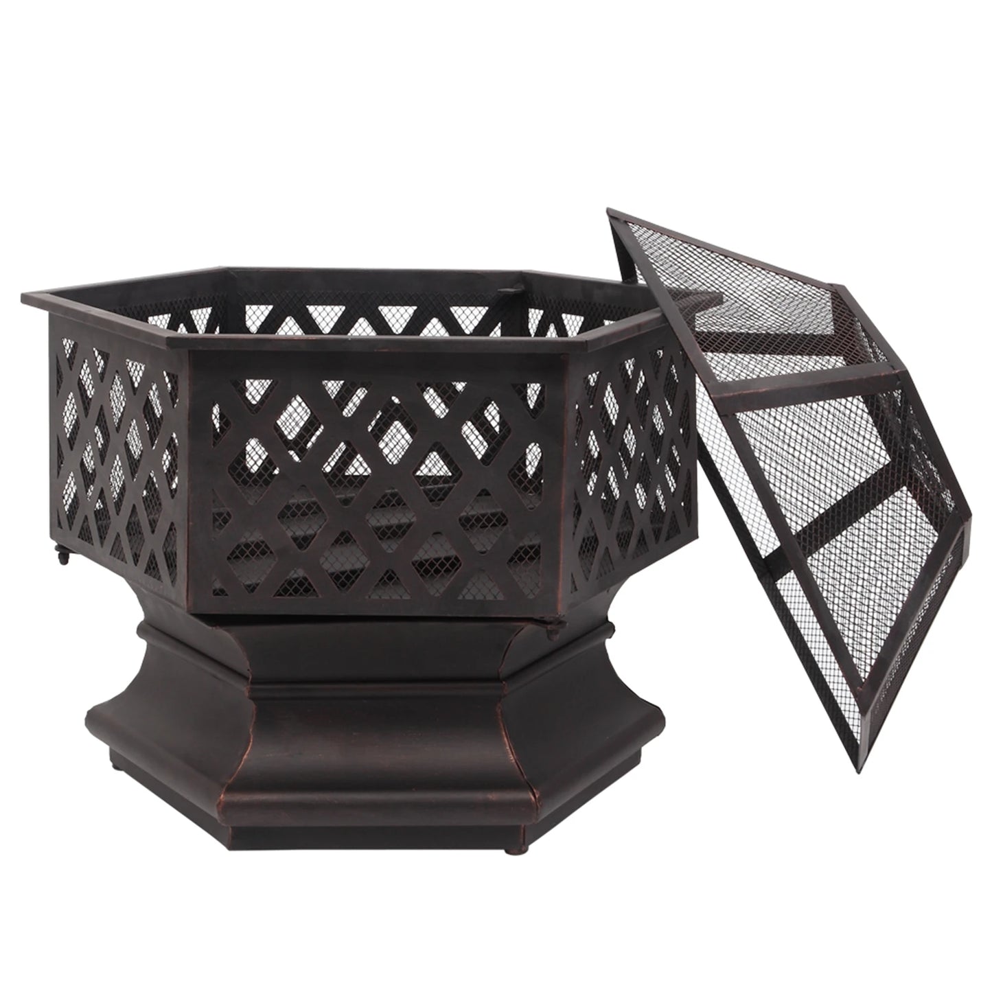 22 Inch Hexagonal Iron Brazier Wood Burning Fire Pit