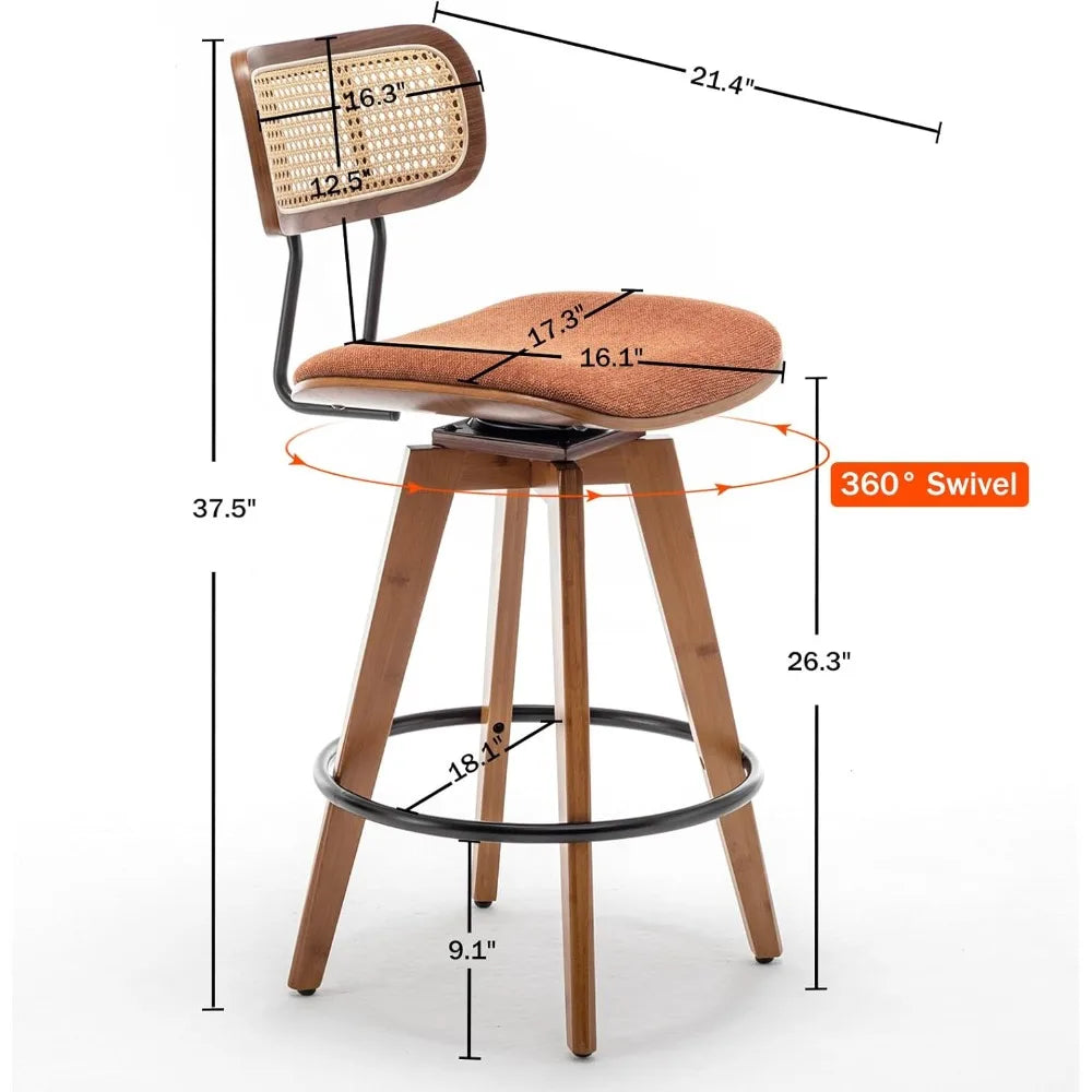 26 Inch Rattan Bar Stools Set of 2 Counter Height Swivel