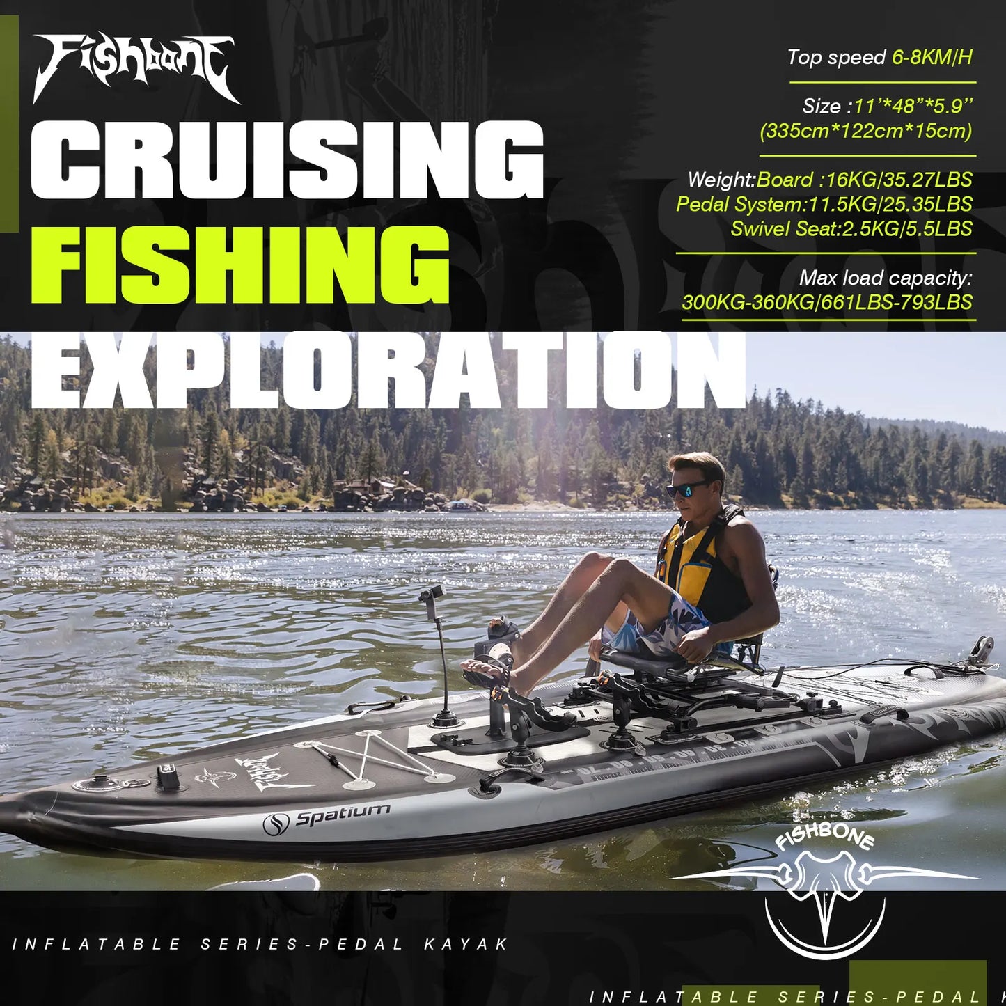 Spatium Fishing Kayak With Pedal Drive Sit On Top 11ft 660lb Capacity