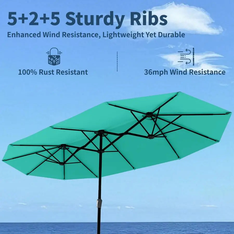Double Sided Patio Umbrella With Base Included Crank Handle UV Resistant Canopy