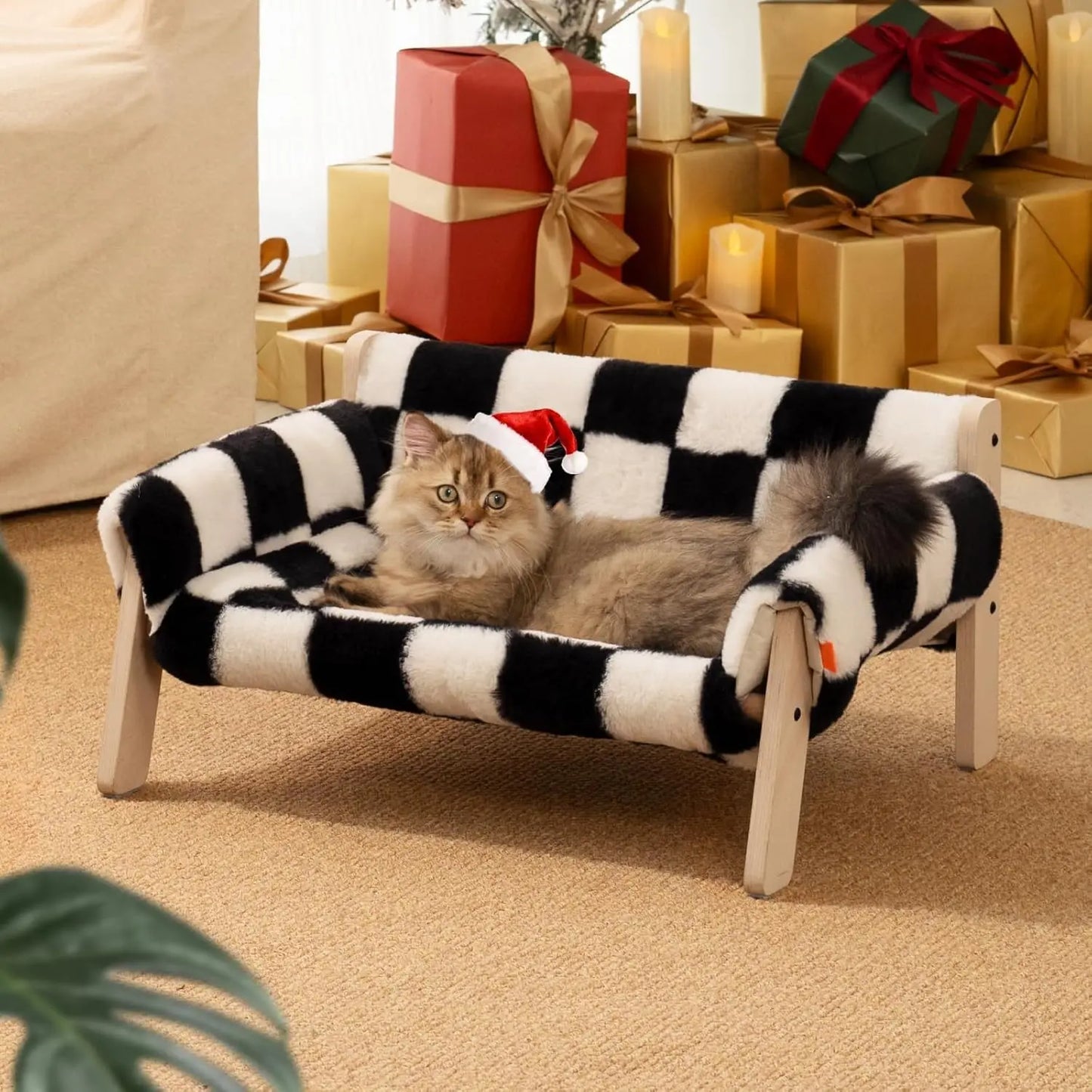 Mewoofun Wooden Cat Couch Bed With Removable Mattress Cover