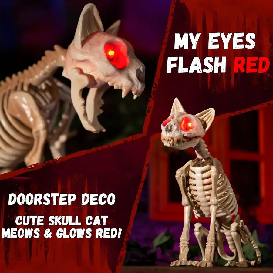 Halloween Skeleton Cat Animatronics With Sound Activation