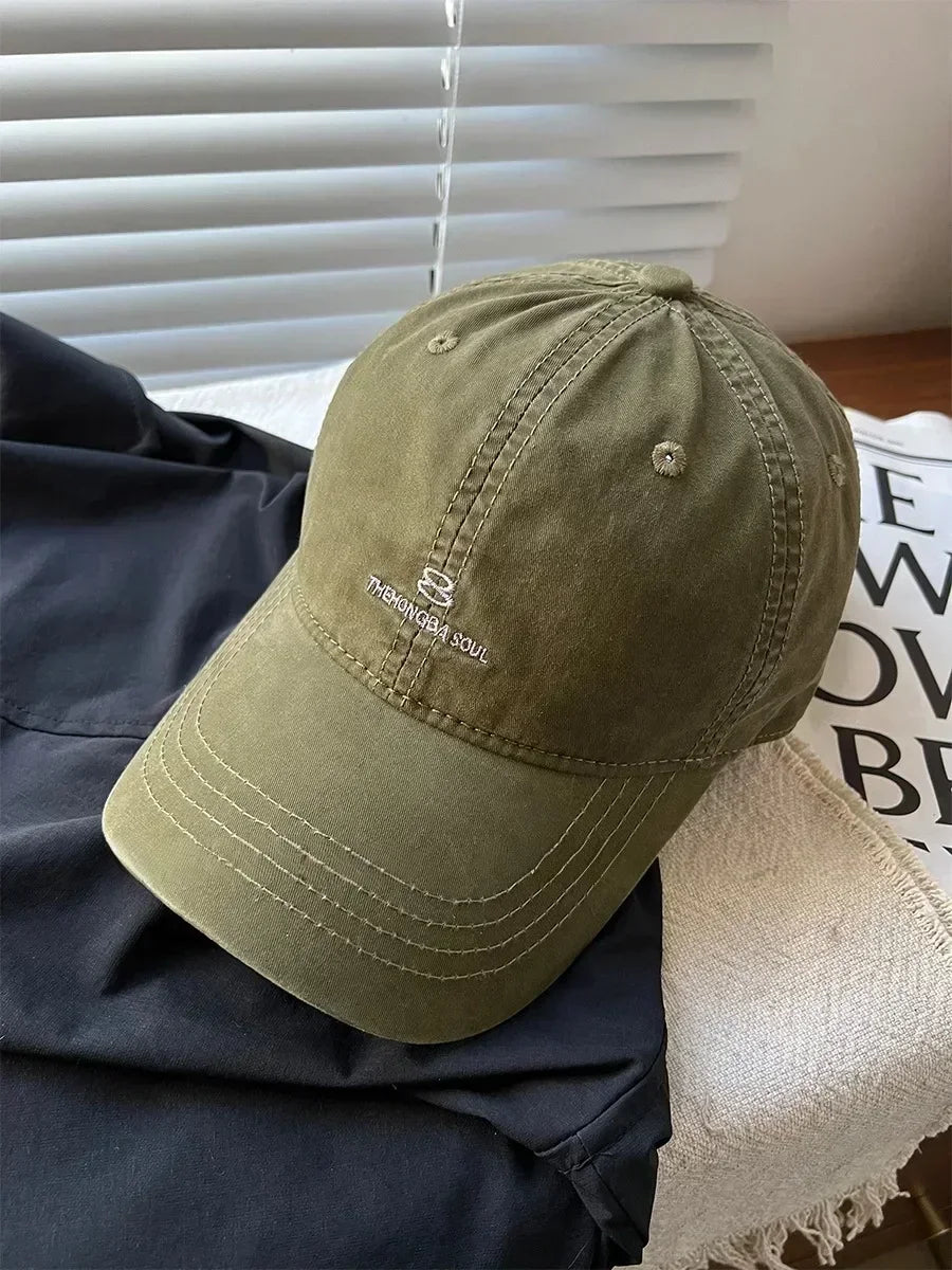 American Street Style Letter Embroidered Baseball Cap Unisex Washed Cotton Hat