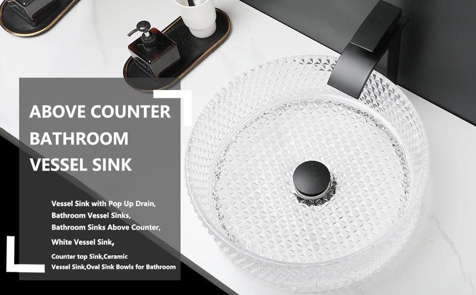 ZAPPO Black Glass Vessel Sink With Deck Mount Faucet
