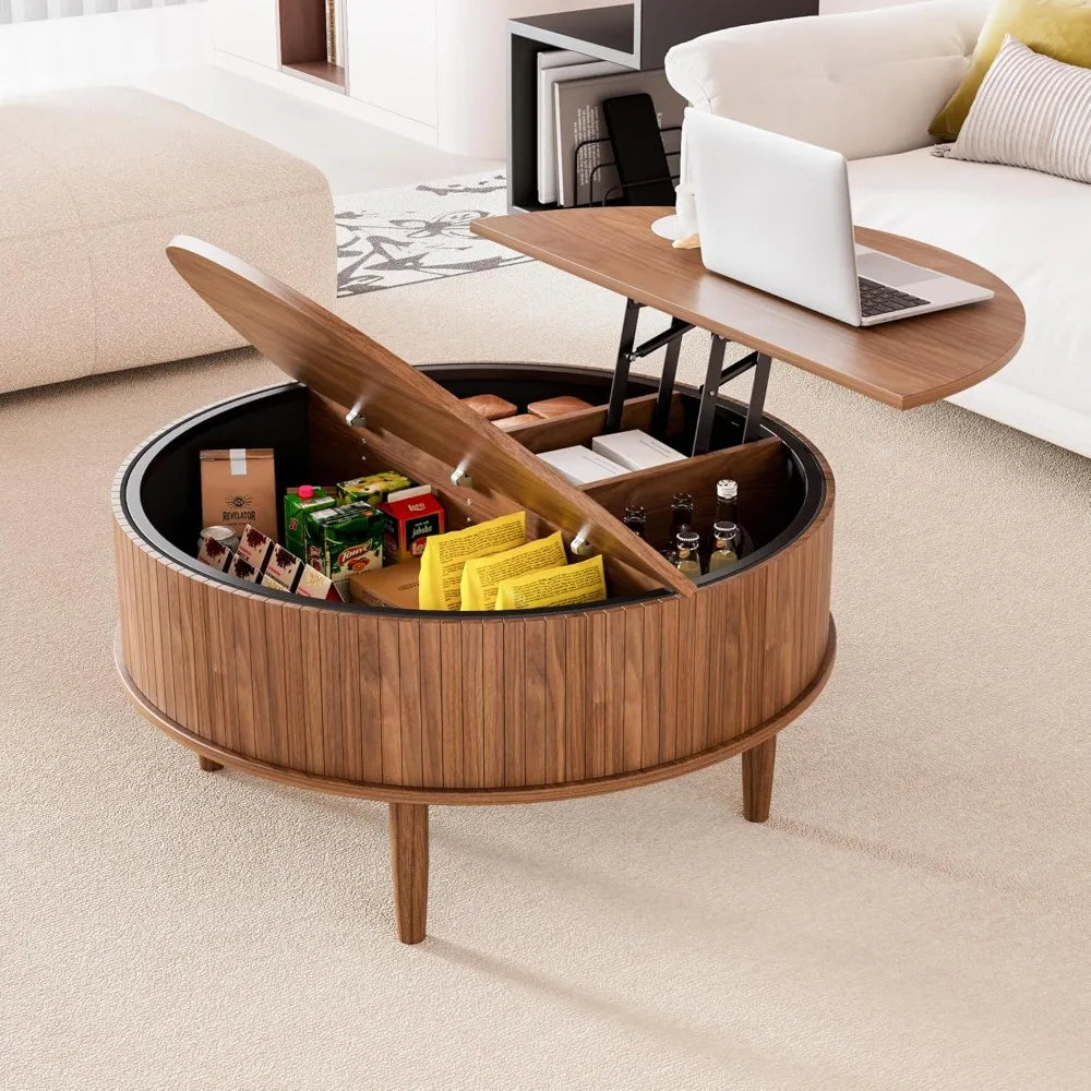 Round Fluted Lift Top Coffee Table With Storage Living Room