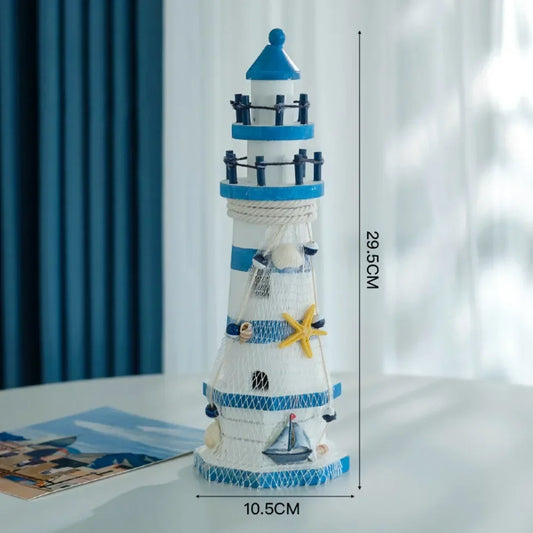 Wooden Double Layered Lighthouse Figurine Nautical Decor