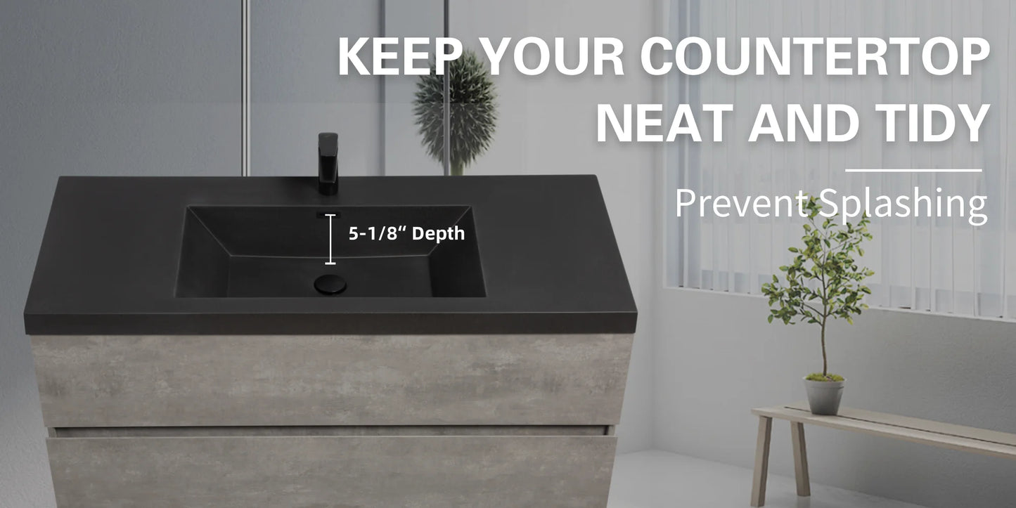 48 Inch Floating Bathroom Vanity With Sink Black Quartz Top