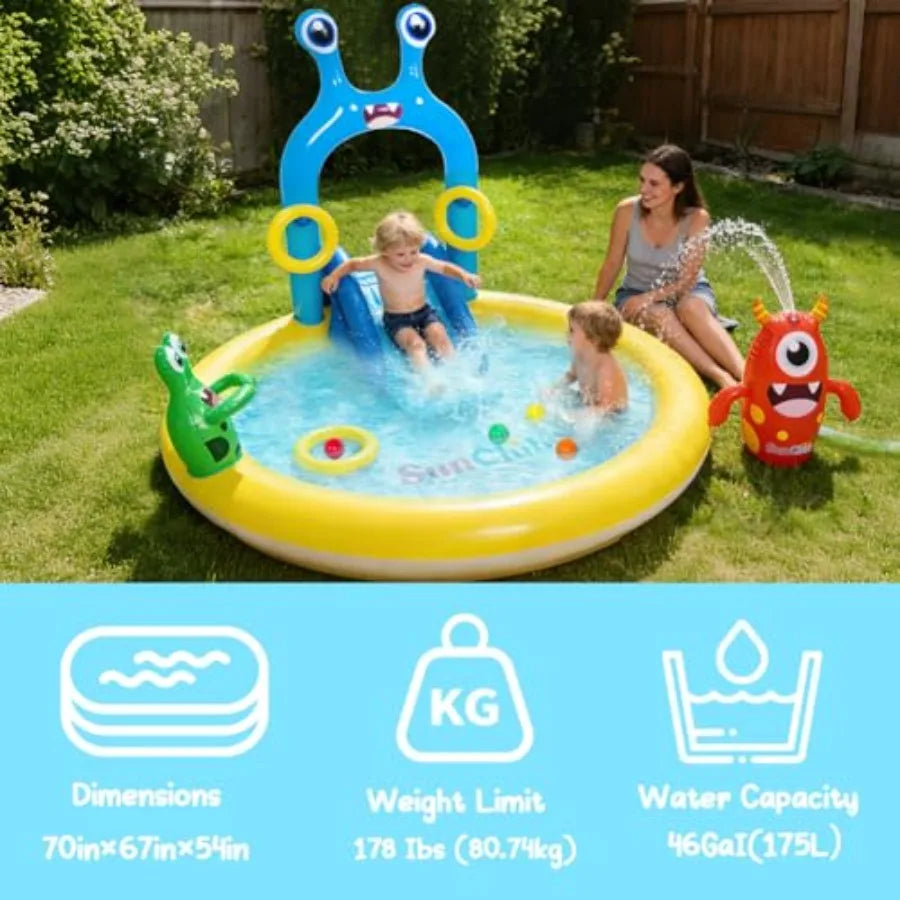 Inflatable Splash Pad Monster Spray Pool Set With Slide Sprinkler Toss Rings
