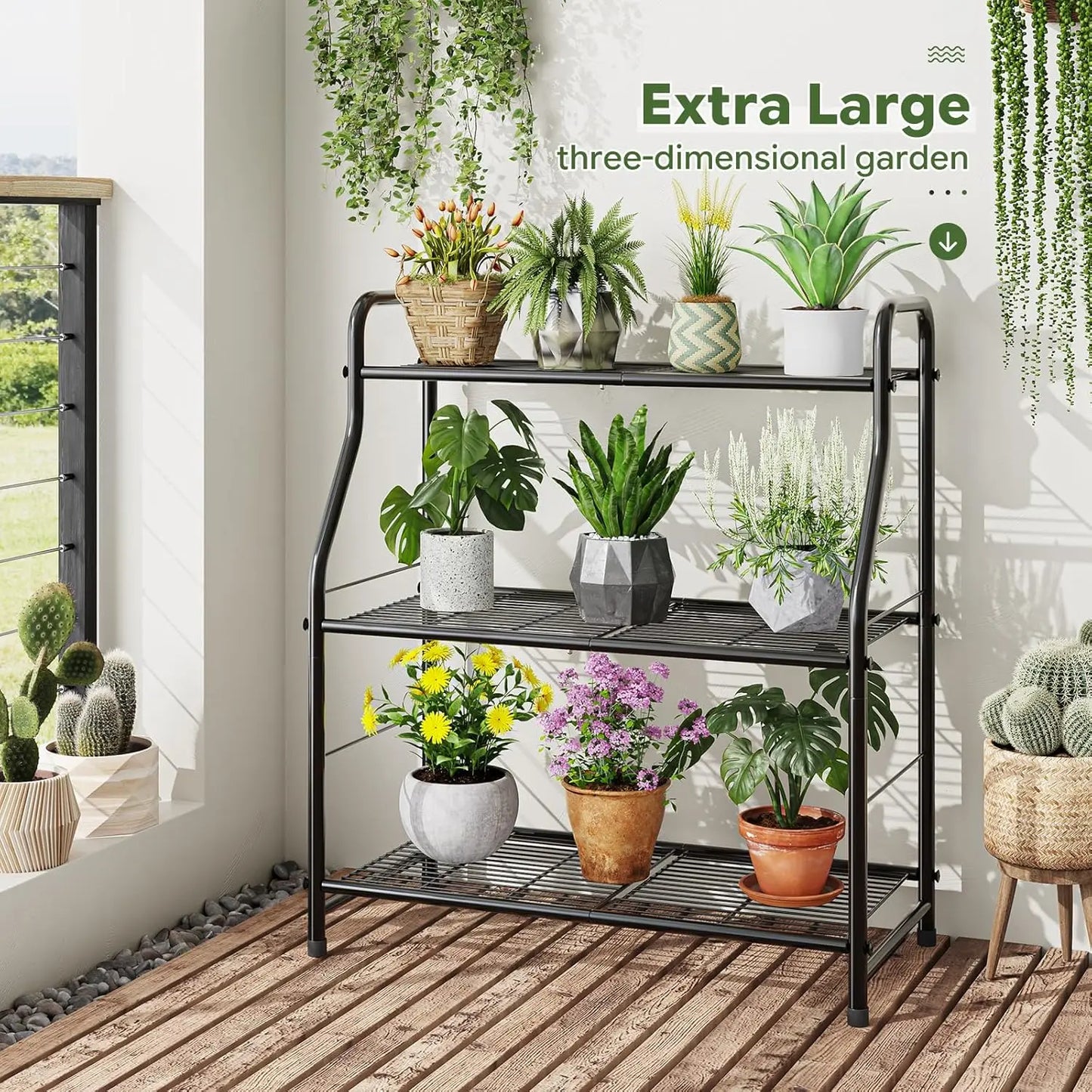 Large Three Tier Metal Plant Stand Indoor Outdoor Shelf For Multiple Pots