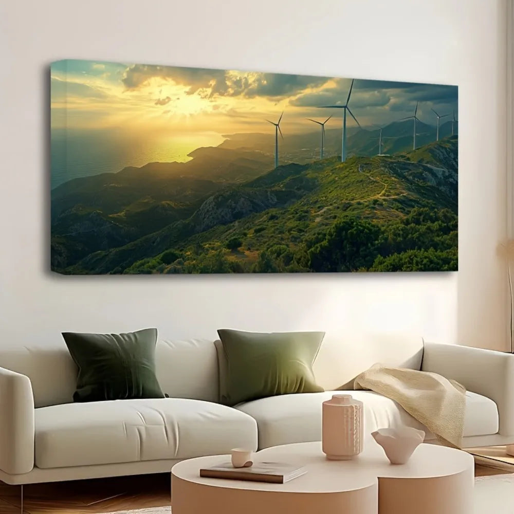 1.5 Inch Thick Pine Wood Frame Mountain Landscape Wall Art Decor