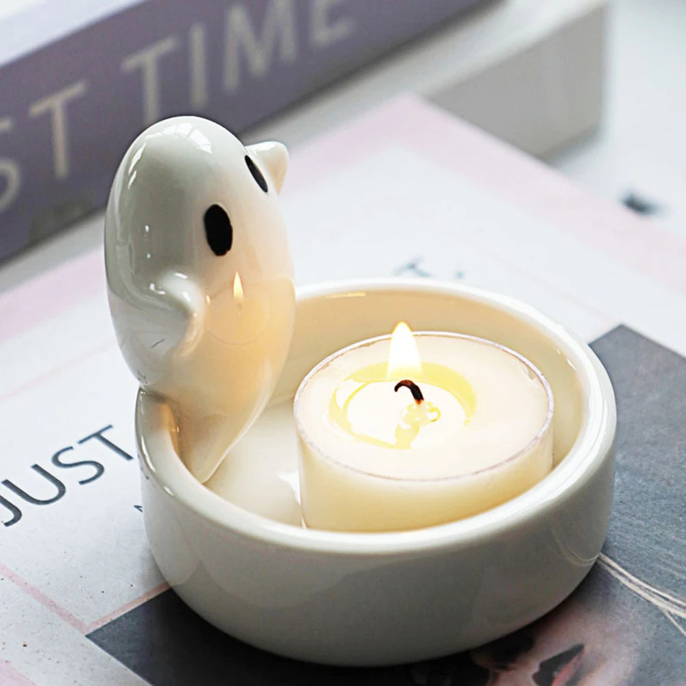 Tealight Candle Holder Ceramic Ghost Cute Halloween Decor