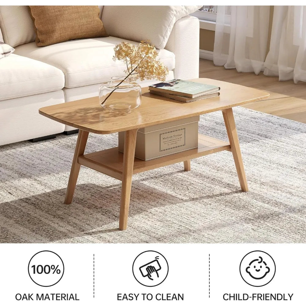 Solid Wood Coffee Table 39 Inch Mid Century Modern