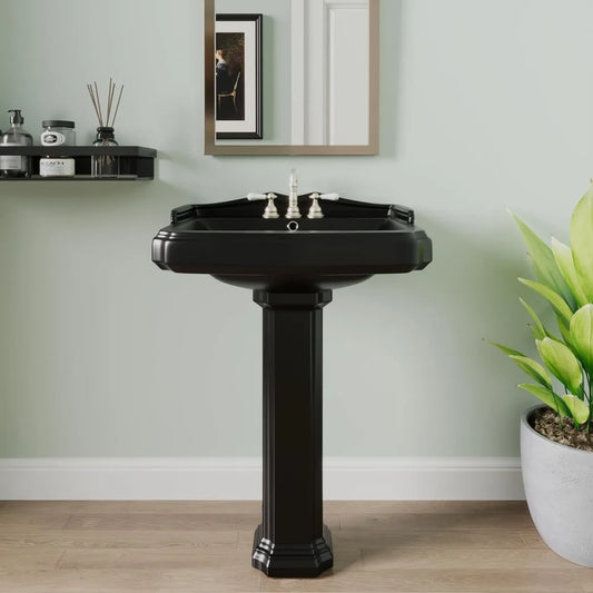 Black Ceramic Pedestal Sink Combo for Bathroom 23x19