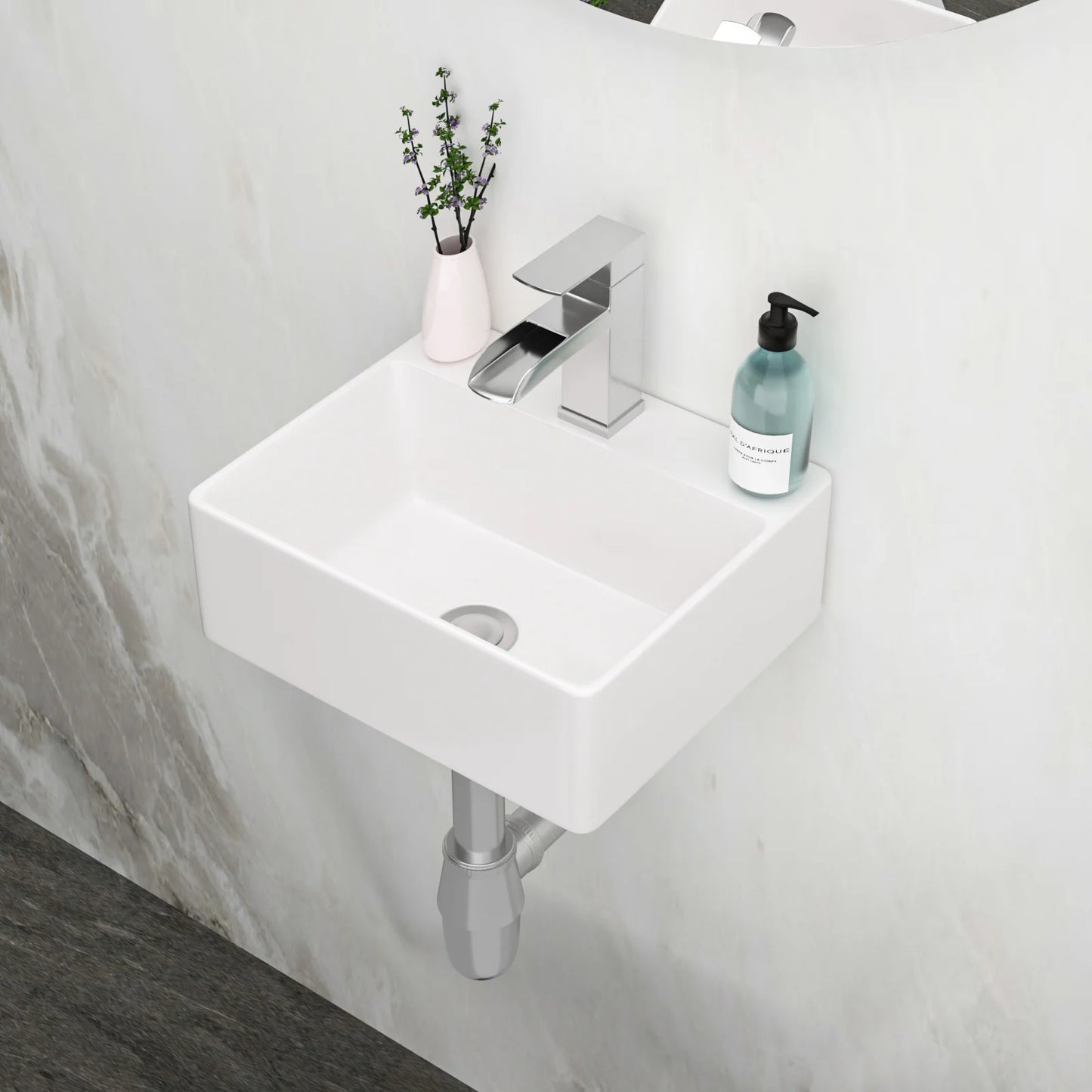 White Ceramic Rectangular Wall Mount Sink With Faucet Hole