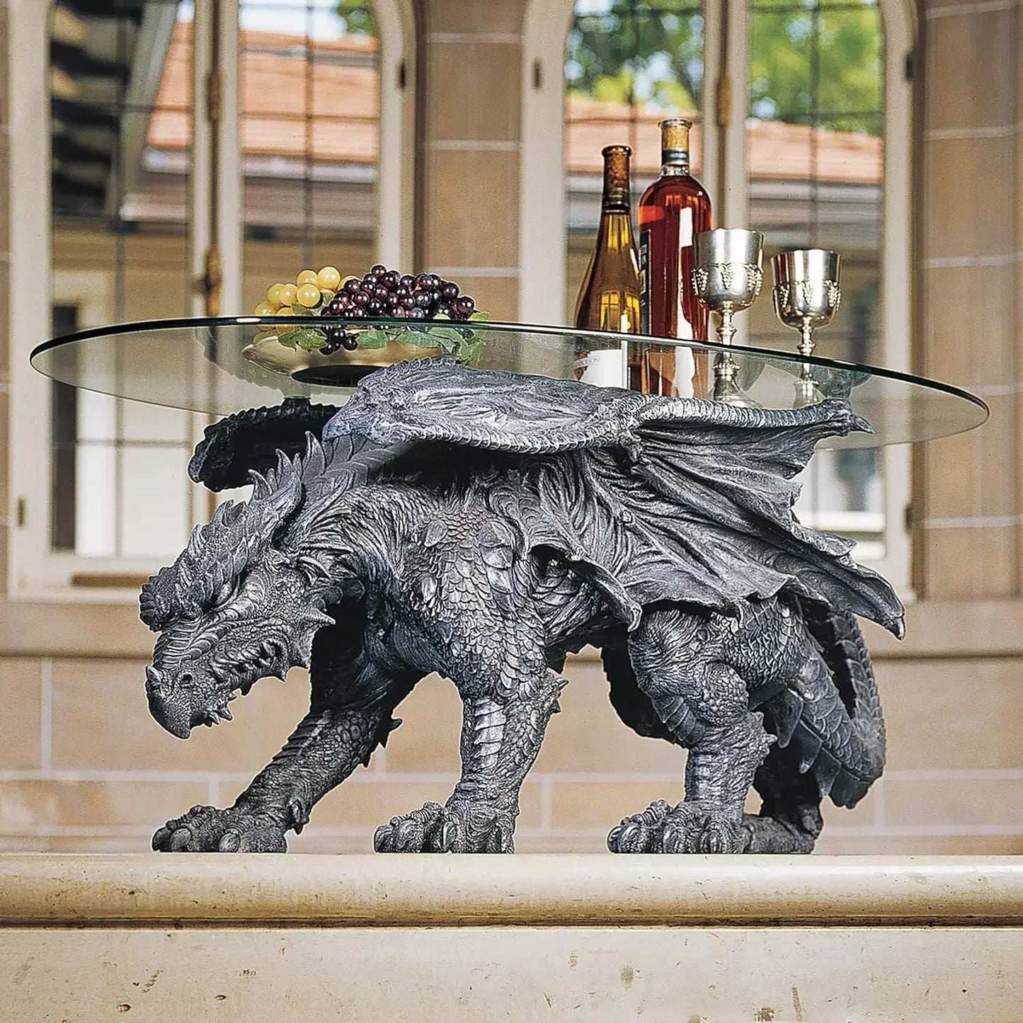 Warwickshire Dragon Gothic Glass Coffee Table 39 Inch