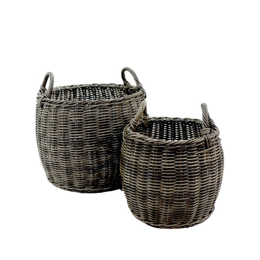 Two Pack Stackable Hand Woven Wicker Laundry Basket