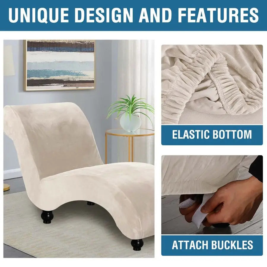 Indoor Velvet Armless Chaise Lounge Cover High Stretch Slipcover for Living Room