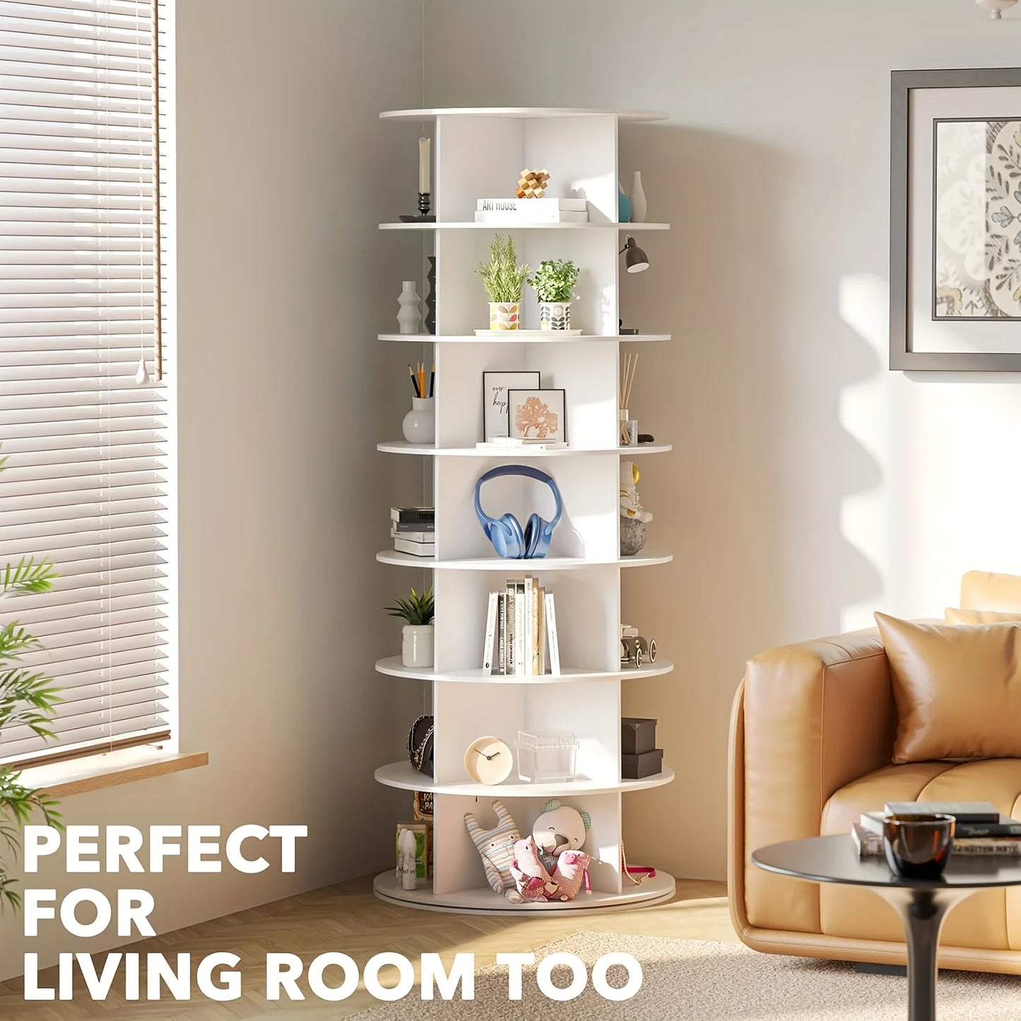 7 Tier Spinning Shoe Rack 360 Degree Rotating Vertical Carousel Storage White