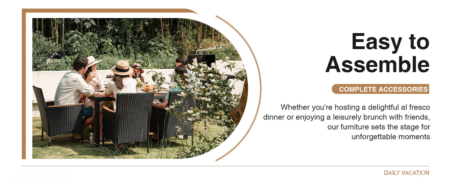 Outdoor 7 Piece Terrace Rattan Furniture Set With Lovewood Tabletop Black