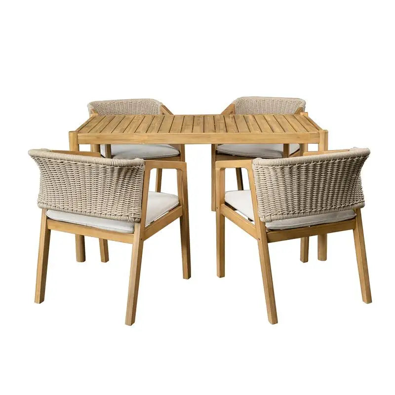 Bamboo Outdoor Dining Set 5 Piece Table And 4 Chairs Teak Beige Finish