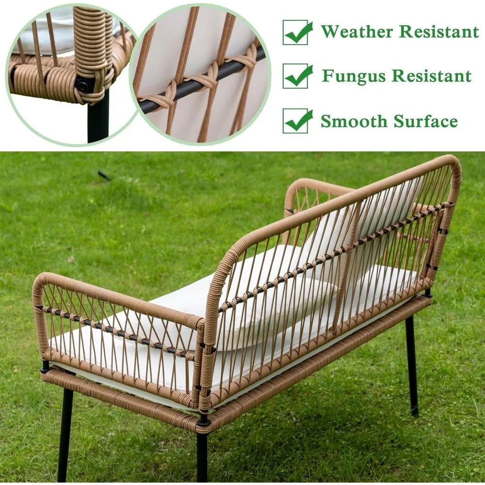 41 Inch Outdoor Patio Loveseat Small Boho Rattan Woven Two Seat Wicker Sofa Garden Conversation Seat