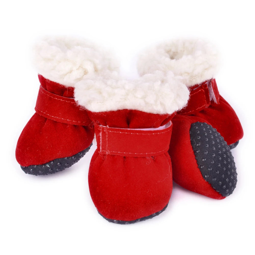 4 Pcs Pet Dog Snow Boots Warm Plush Shoes Small Medium Dogs Cats Non Slip Soles