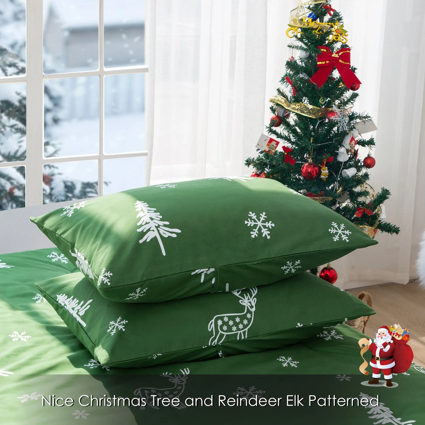 Soft PolyCotton Queen Comforter Set Christmas Reindeer Sham