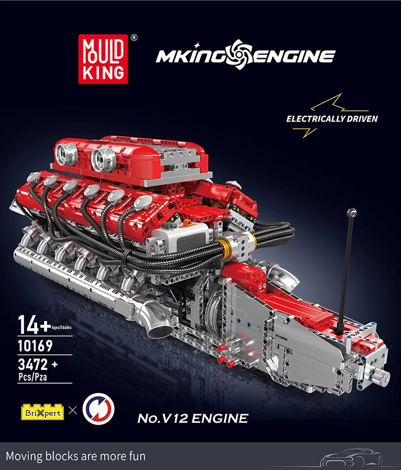 Mould King 10169 Speed Car V12 Engine Building Block Set For Kids Christmas Gift