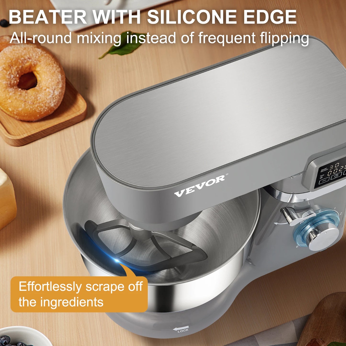 SucceBuy Electric Dough Mixer Stand Mixer with 6 Speeds LCD Touch Screen Timing 5.8 Quart Stainless Steel Bowl Dough Hook Flat Beater
