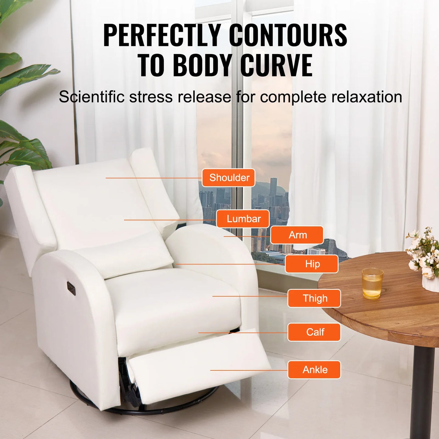 SucceBuy Electronic Power Recliner With USB Port Swivel Glider 250 Lb
