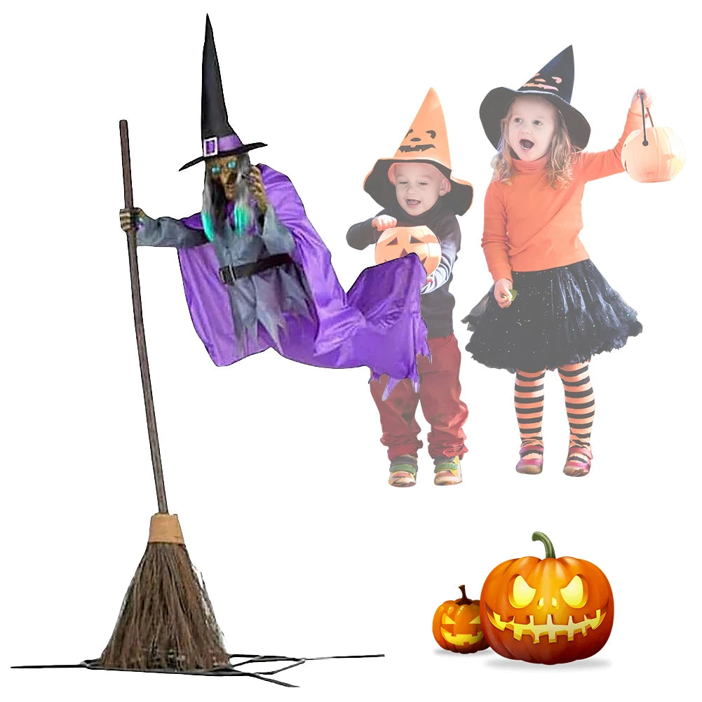 Halloween Flying Witch Broom Prop With Lights And Sounds