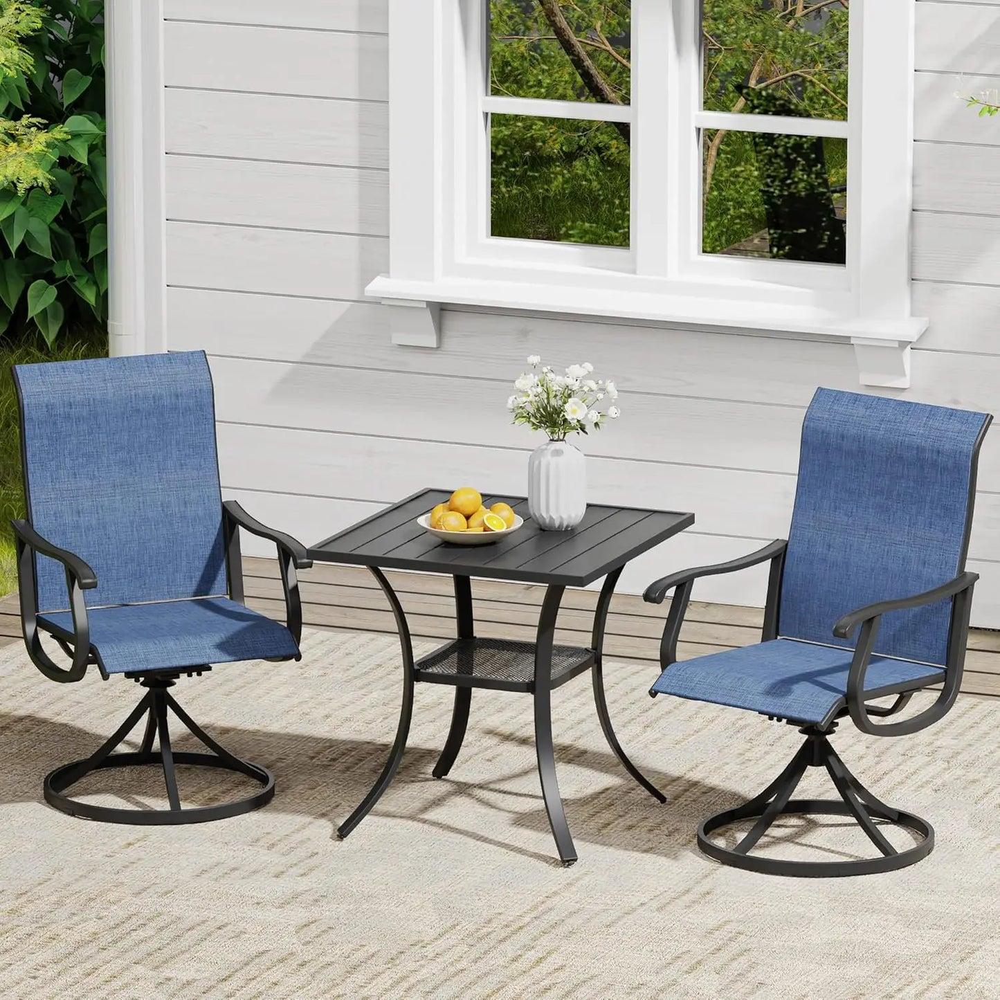 Outdoor Dining Set 3 Pieces Wood Patio Set With 2 Swivel Chairs And Table