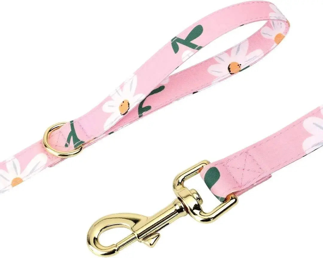 Flower Dog Collar Harness And Leash Set Adjustable Pink Mesh Vest