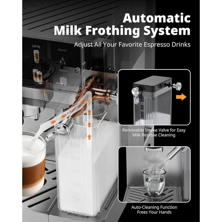 Espresso and Cappuccino Machine - 20 Bar Dual Boiler Latte Machines with Automatic Milk Frother - 3 in 1 Coffee Maker wi