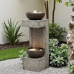 31.9 Inch S Shaped Outdoor Fountain With Led Lights