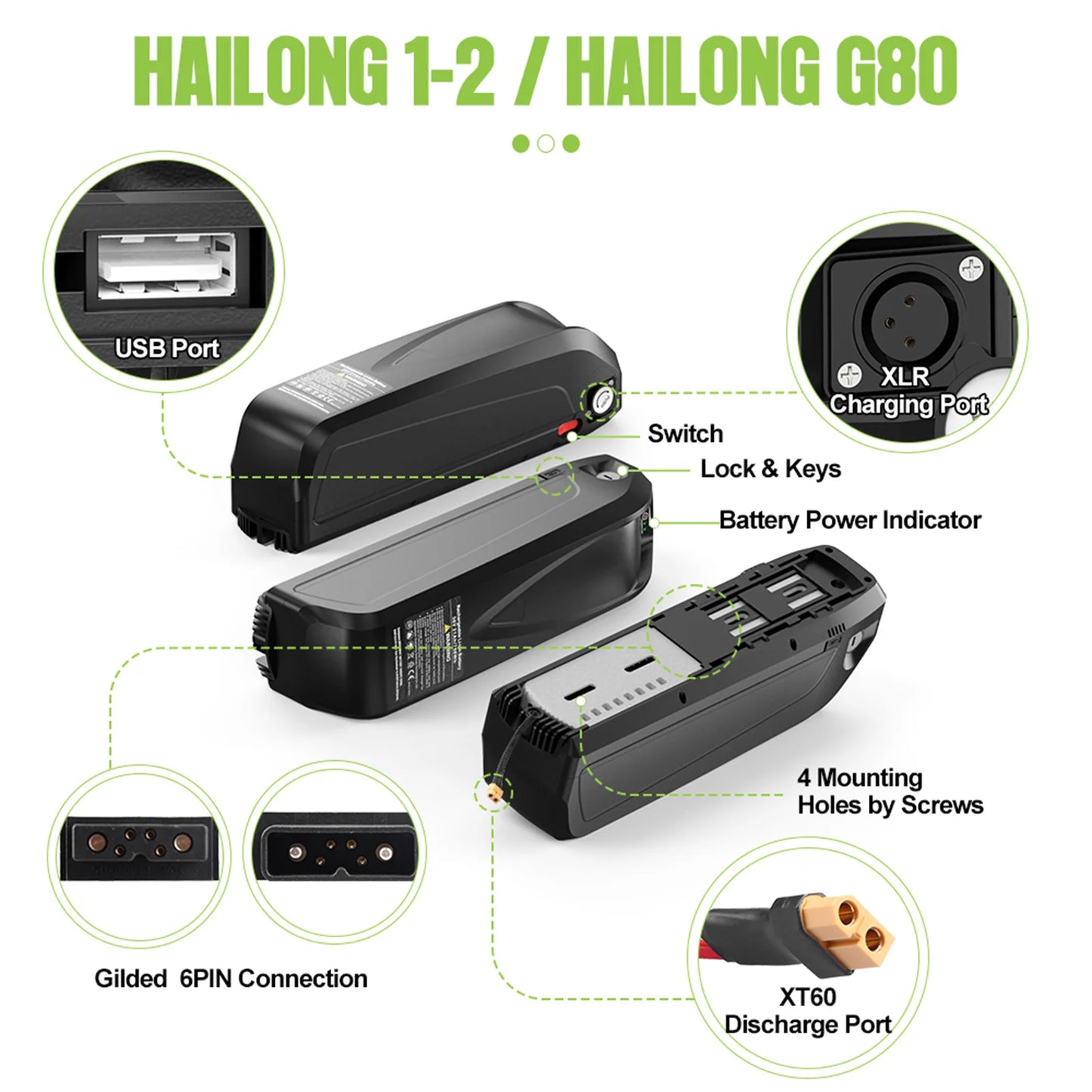 Original Ebike Battery 48V 52V 36V Hailong 18650 21700 Pack