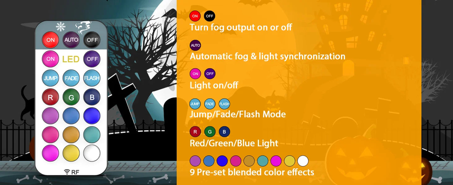 Fieryzeal 800W Fog Machine Remote RGB LED Halloween Fogger
