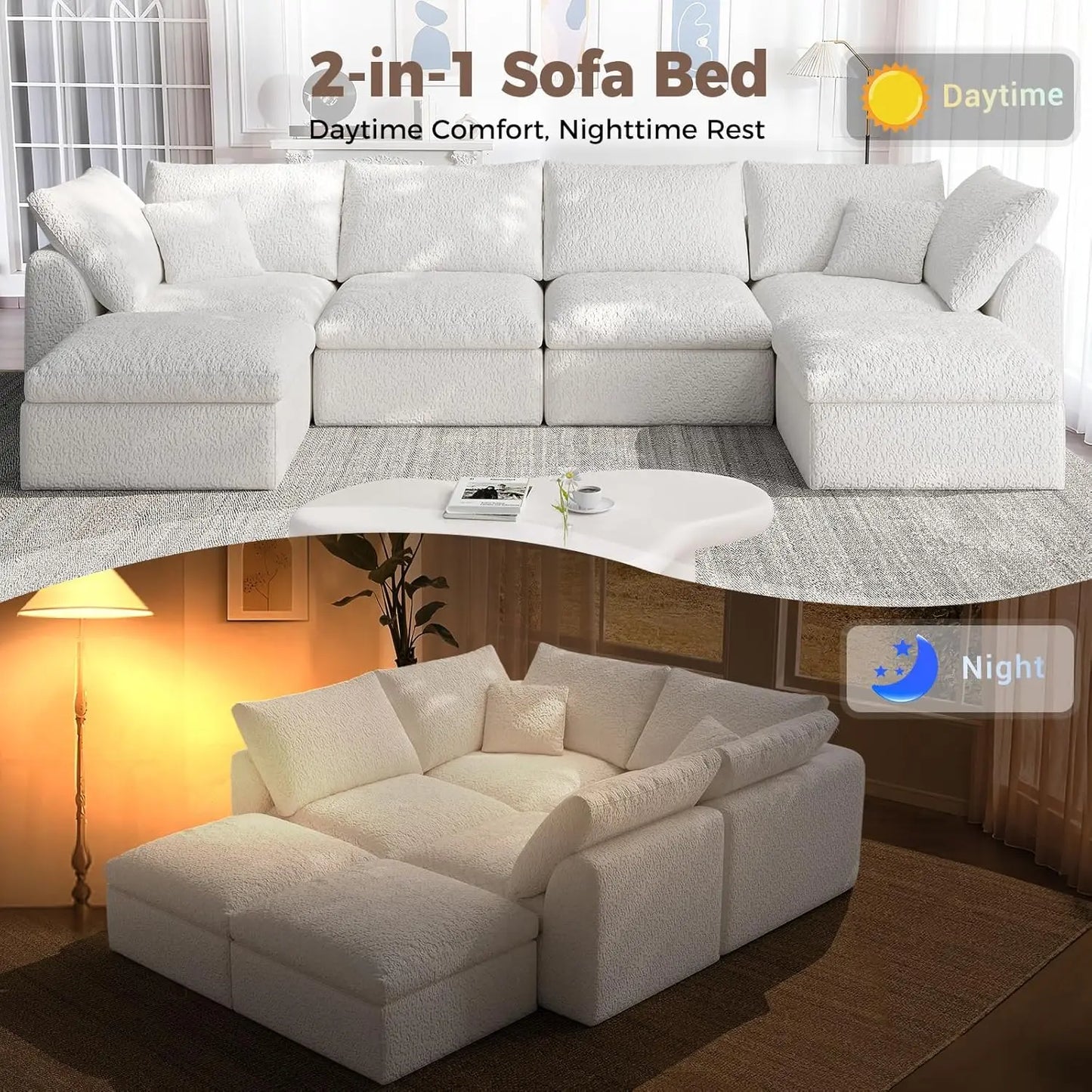 Oversized Sectional Modular Sofa With Ottoman U Shape Living Room Six Seater