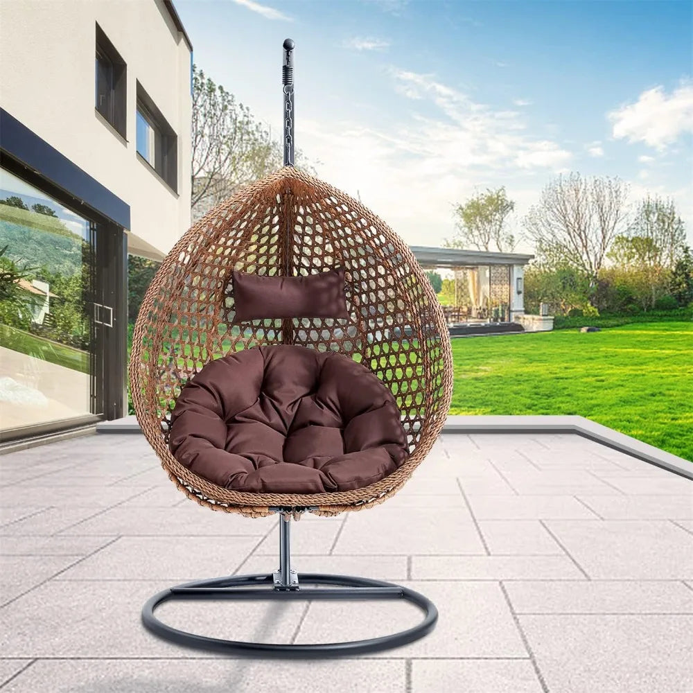 Standing Vine Hanging Egg Swing Chair Foldable Basket Indoor Outdoor Cushion and Pillow Relaxation Swing Chair